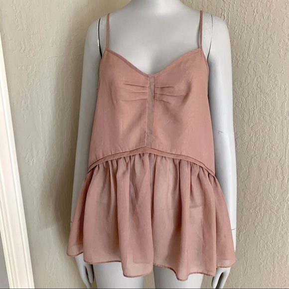 KIMCHI BLUE Sugar Plum Cami Peplum Top Silky Sheer Blush Pink Mauve Size Small - Picture 6 of 15